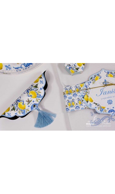 Trusou botez mediteranean inspiratie italia Capri Sorrento cu lamai si faianta alb cu albastru Italian Boy 18